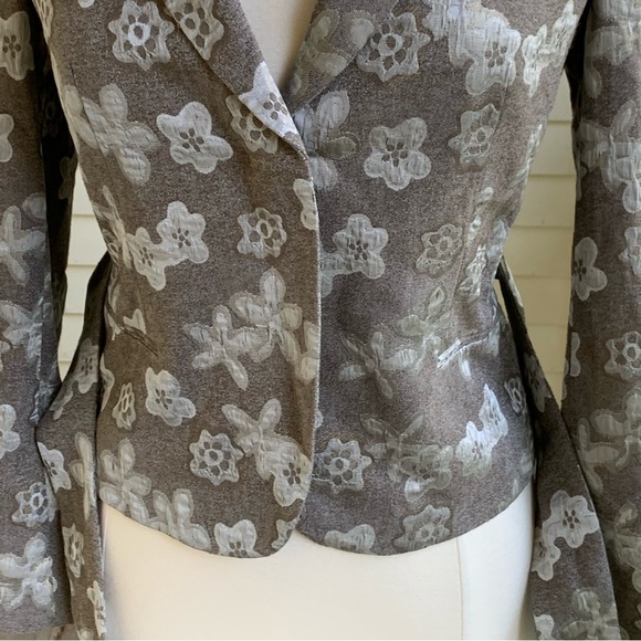 Marlowe Womens 40 (US 6) Blazer Jacket Brown Cream Embossed Floral Belted Italy - Picture 5 of 10